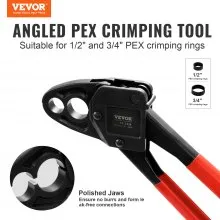 VEVOR PEX Herramienta de engarzado de tuberías, engarzadora PEX combinada de doble cabeza en ángulo para anillos de engarzado de cobre de 1/2" y 3/4", 30 anillos de engarzado de cobre, cortador de tubos PEX, calibre Go/No-Go, cumple con los estándares ASTM F1807