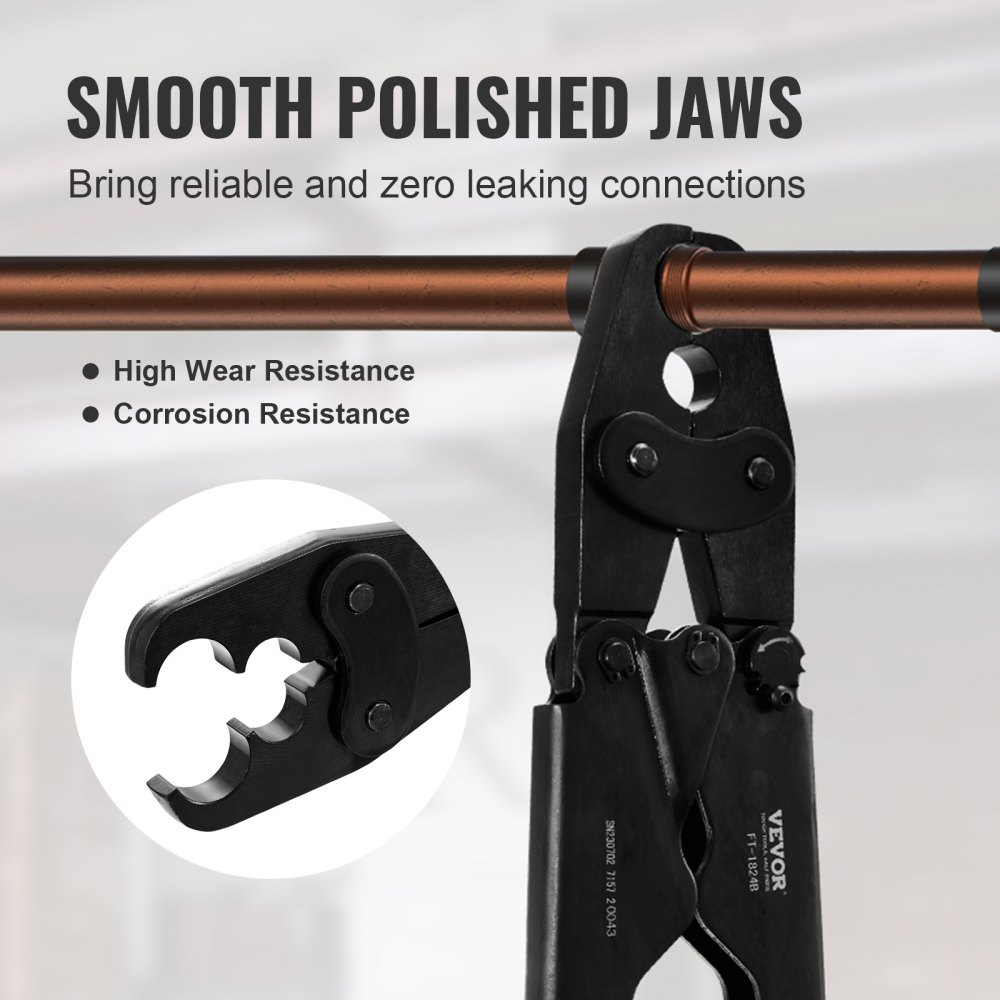 Herramienta de engarce PEX VEVOR, herramienta combinada de doble cabezal para anillos de engarce de cobre PEX de 1/2" y 3/4", herramienta compacta para plomería con calibre de paso/no paso, mordaza bien pulida, cumple con la norma ASTM F1807