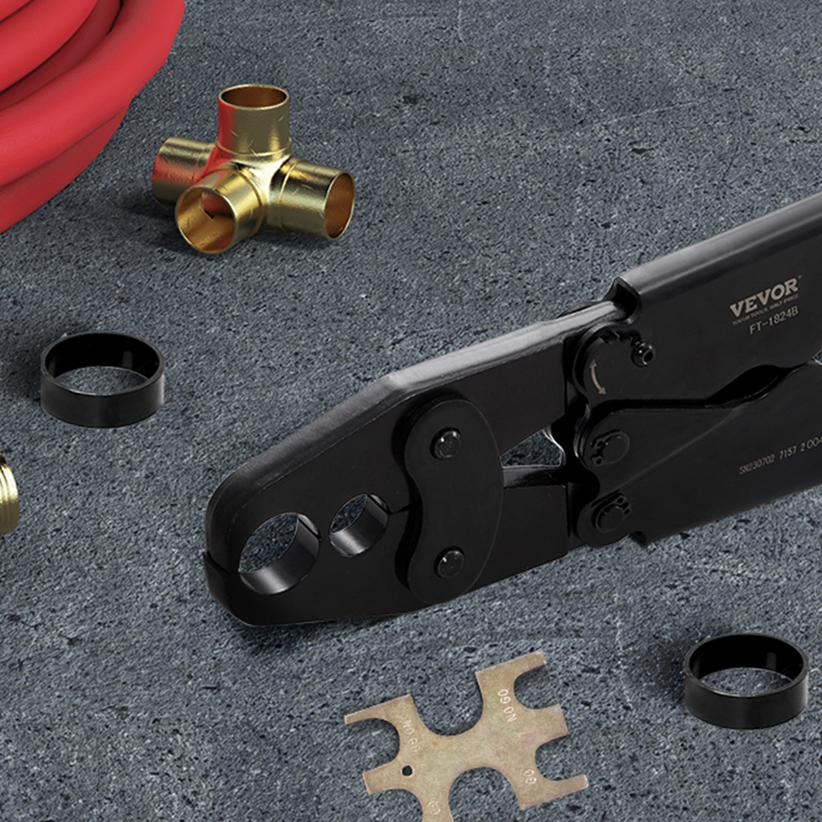 Herramienta de crimpado VEVOR PEX, herramienta de crimpado PEX combinada de cabezal doble para anillos de crimpado de cobre PEX de 1/2" y 3/4", herramienta de crimpado de plomería compacta con calibre Go/No-Go, mandíbula bien pulida, cumple con las normas ASTM F1807