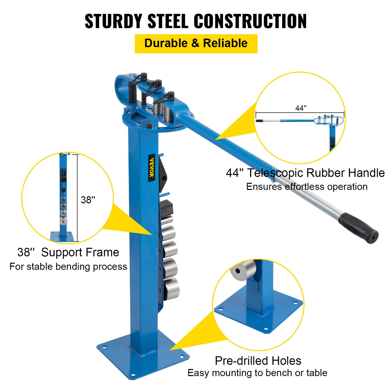Dobladora de metal VEVOR con construcción de acero resistente, mango de goma telescópico de 44&quot;.