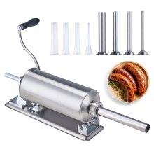 VEVOR Embutidora manual de salchichas, máquina de salchichas horizontal de 2,5 L / 6 LBS con abrazadera tipo U, hecha de acero inoxidable de grado alimenticio, incluye 8 tubos de relleno, para el hogar, cocina, restaurante comercial