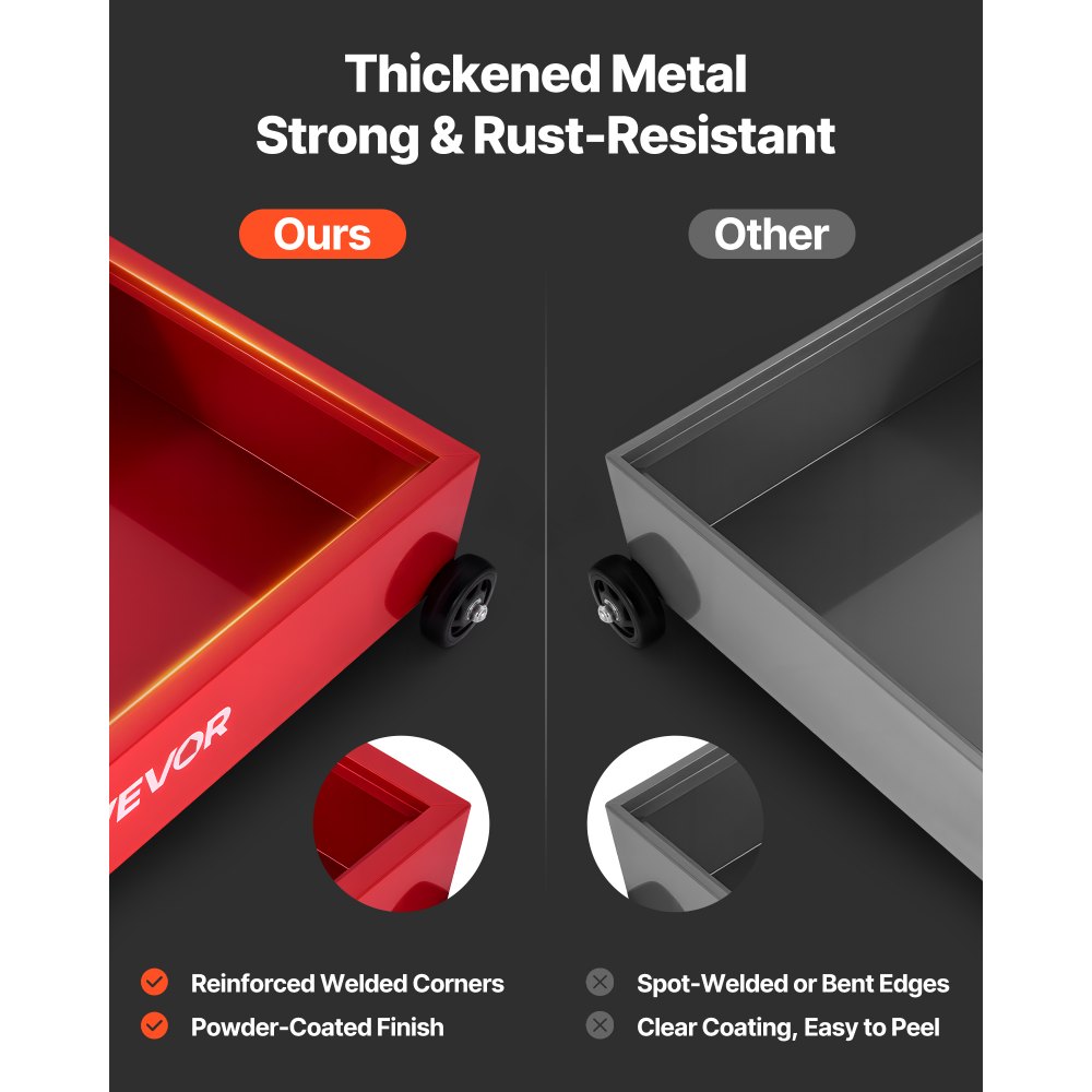 Bandeja de drenaje de aceite de perfil bajo VEVOR, capacidad de 20 galones, bandeja de drenaje de aceite rodante con bomba manual, manguera de 7.2 pies y manija plegable en T, a prueba de fugas y resistente a la corrosión, apta para autos, SUV, camiones, vehículos todo terreno, color rojo