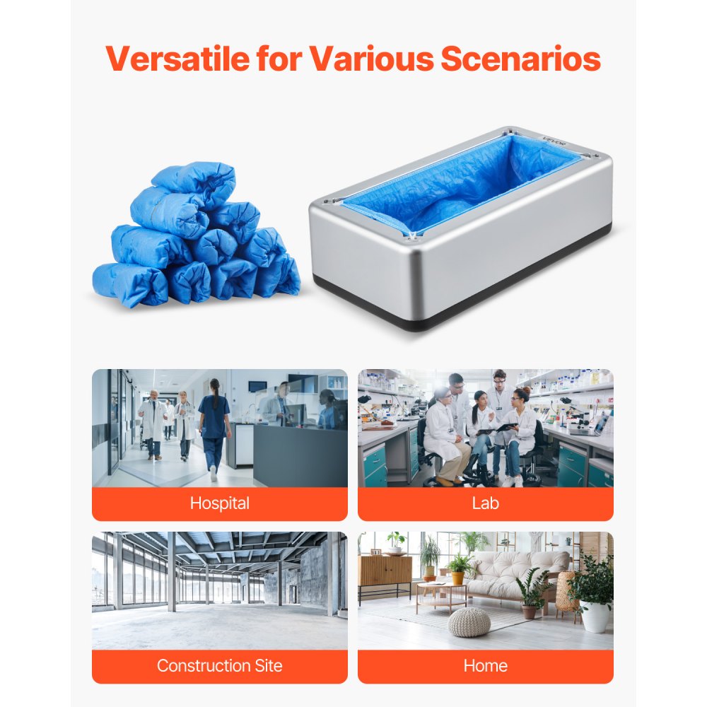 VEVOR Dispensador Automático de Cubrezapatos con 100 Cubrezapatos Desechables Antideslizantes, Apto Hasta la Talla 11 de EE. UU. para el Hogar, Oficina, Laboratorio, Fábrica, Hospital, Plateado