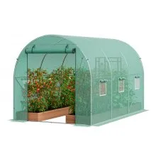 Invernadero tipo túnel VEVOR, 3,44 x 1,95 x 1,92 m, invernadero tipo túnel, casa de cultivo con estructura de acero galvanizado, cubierta de PE verde, puerta enrollable con cremallera y 6 ventanas para exteriores.