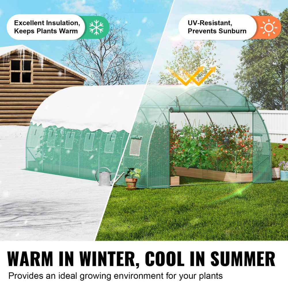 Invernadero tipo túnel VEVOR, 5,9 x 2,9 x 2 m, invernadero tipo túnel, casa de cultivo con estructura de acero galvanizado, cubierta de PE verde, puerta enrollable con cremallera y 12 ventanas para exteriores.