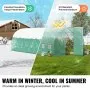 Invernadero túnel VEVOR de 8,4 x 2,9 x 2,3 m, con estructura de acero galvanizado, cubierta de polietileno verde, puerta batiente y 16 ventanas enrollables para exteriores.