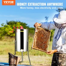 VEVOR Extractor de miel manual, extractor de miel de 3 marcos, extracción de apicultura de acero inoxidable, tambor de panal con tapa, equipo de centrífuga apiario con soporte ajustable en altura