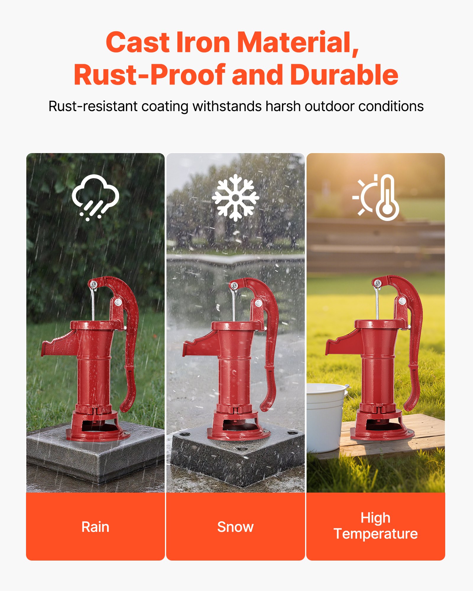 Bomba de agua manual VEVOR Well, elevación máxima de 7.6 m, bomba de agua manual antigua de hierro fundido, conexión NPT de 3.2 cm, fácil instalación, estilo clásico para jardín, estanque, patio trasero, granja, roja