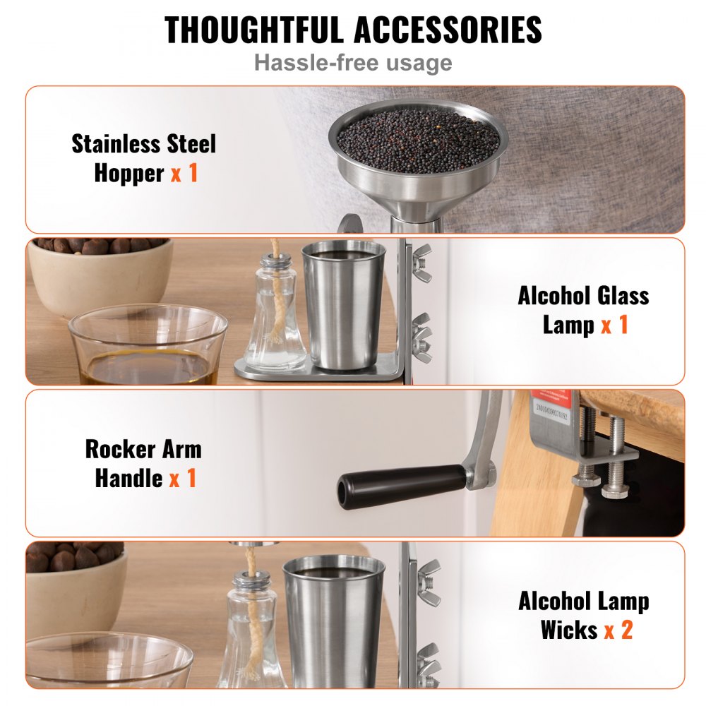 Prensa de aceite manual VEVOR, extractor de aceite de acero inoxidable, prensador de aceite desmontable para una limpieza sencilla, expulsor de aceite doméstico para prensar cacahuetes, semillas de sésamo, colza y semillas de té.