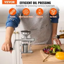 VEVOR Máquina manual de prensa de aceite, máquina extractora de aceite de acero inoxidable, prensador de aceite desmontable para limpieza sin esfuerzo, expulsor de aceite doméstico para prensar cacahuetes, semillas de sésamo, colza, semillas de té