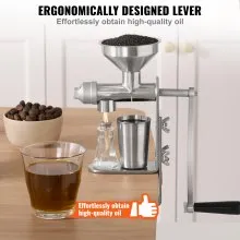 VEVOR Máquina manual de prensa de aceite, máquina extractora de aceite de acero inoxidable, prensador de aceite desmontable para limpieza sin esfuerzo, expulsor de aceite doméstico para prensar cacahuetes, semillas de sésamo, colza, semillas de té