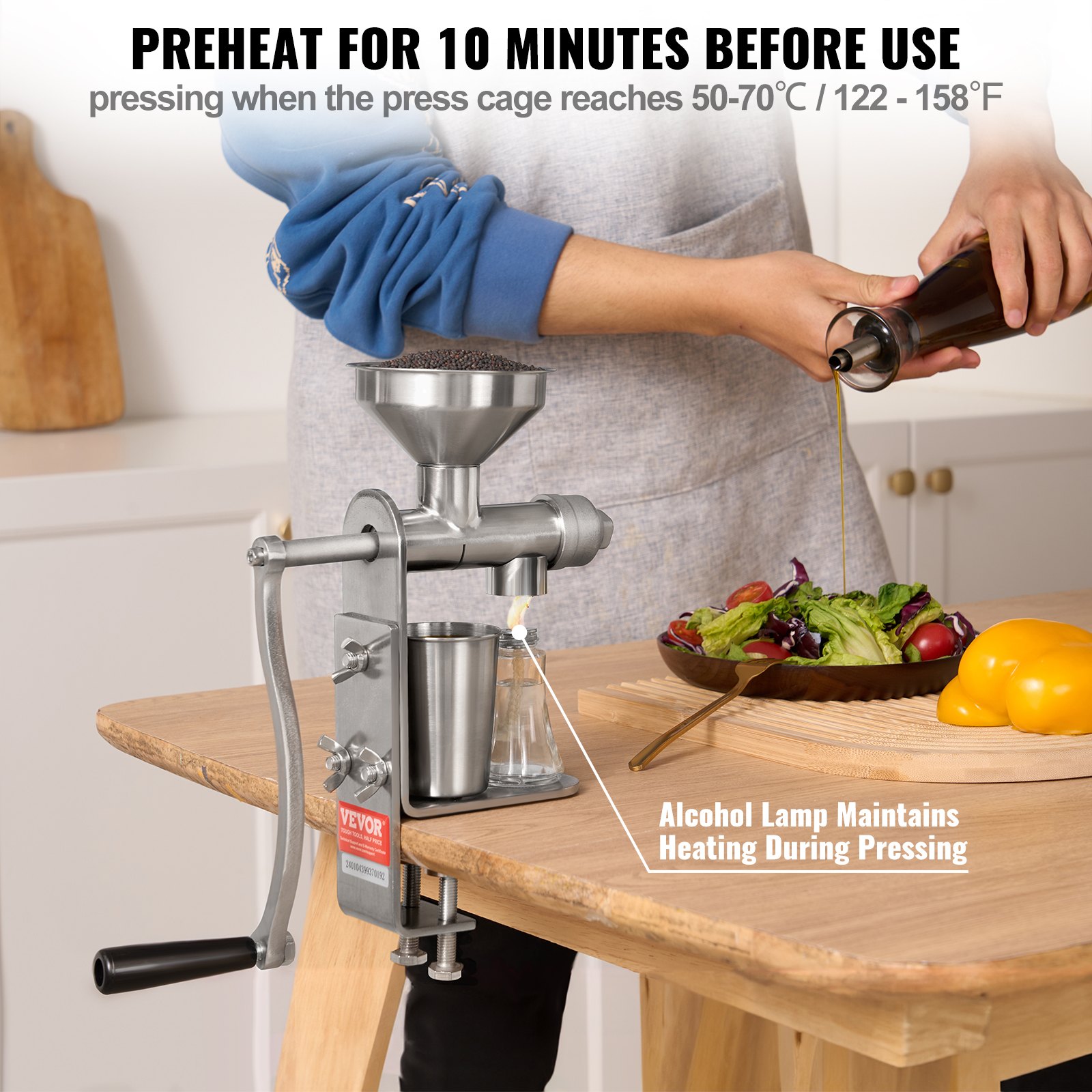 Prensa de aceite manual VEVOR, extractor de aceite de acero inoxidable, prensador de aceite desmontable para una limpieza sencilla, expulsor de aceite doméstico para prensar cacahuetes, semillas de sésamo, colza y semillas de té.