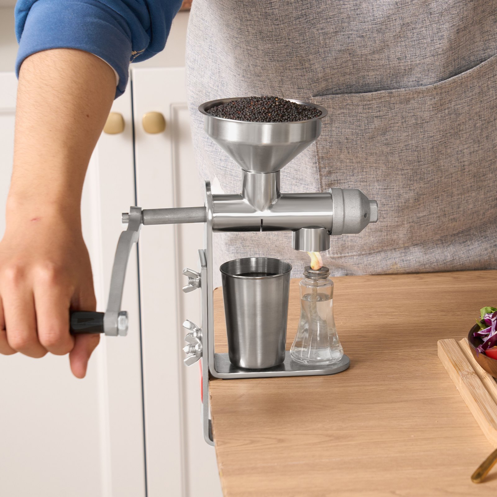 Prensa de aceite manual VEVOR, extractor de aceite de acero inoxidable, prensador de aceite desmontable para una limpieza sencilla, expulsor de aceite doméstico para prensar cacahuetes, semillas de sésamo, colza y semillas de té.