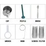 Accesorios para exprimidor de pasto de trigo VEVOR: taza, mortero, cepillo, llave, gancho, filtro de pantalla.