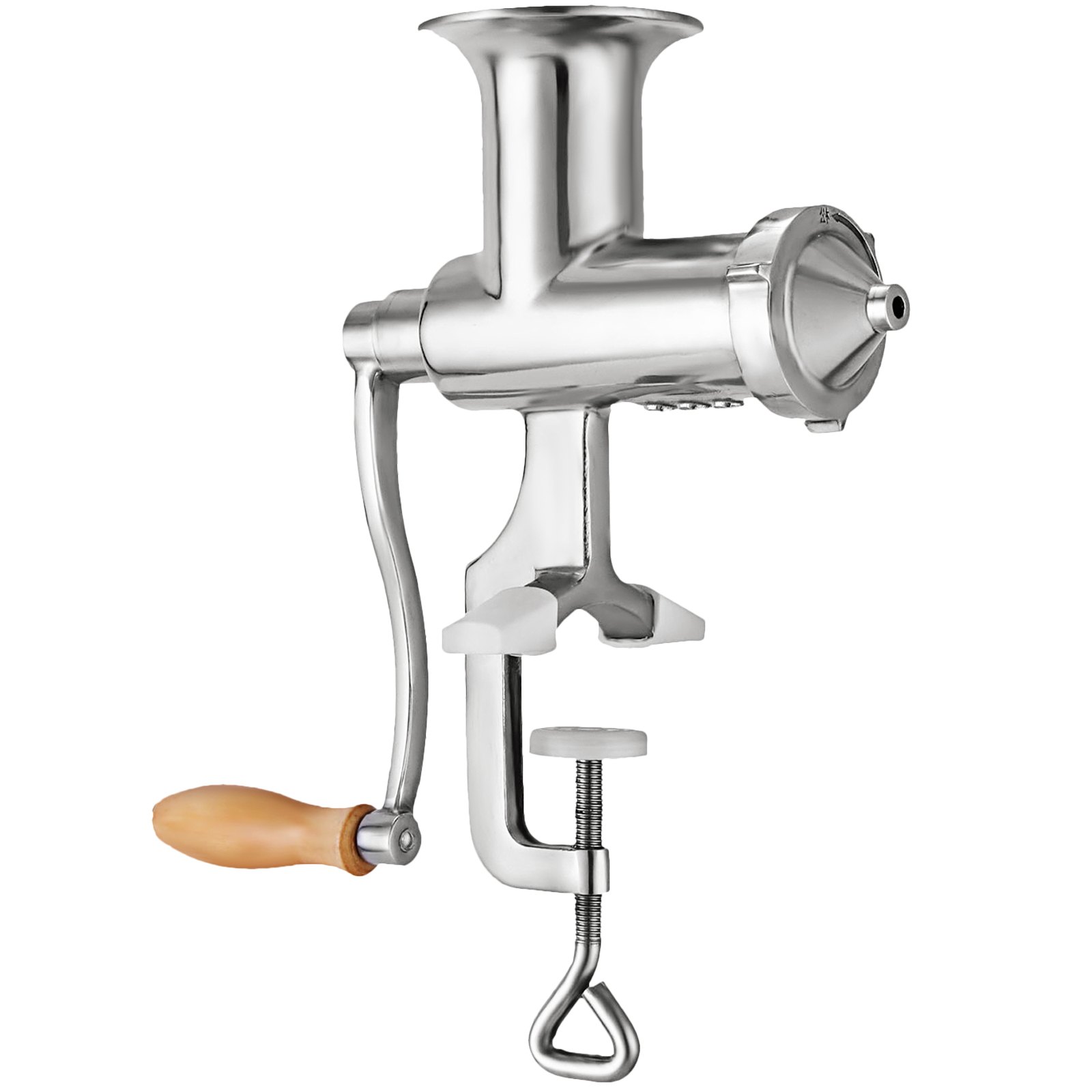 Exprimidor manual de pasto de trigo VEVOR de acero inoxidable con mango de madera y abrazadera.