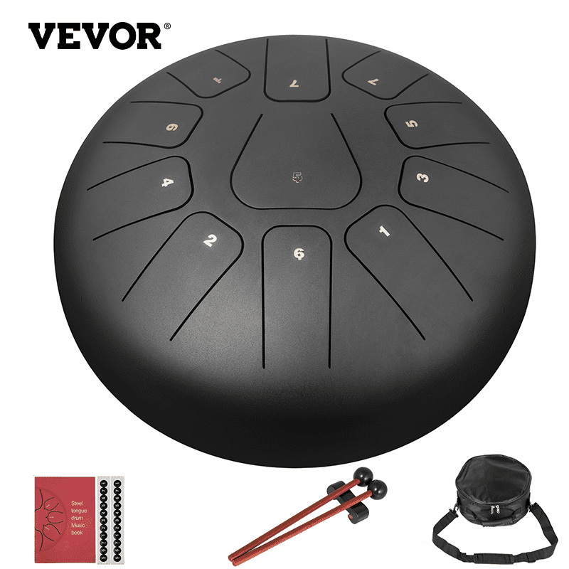 VEVOR Tambor de Lengua de Acero 25 cm Negro 11 Teclas con Bolsa Libro de Música
