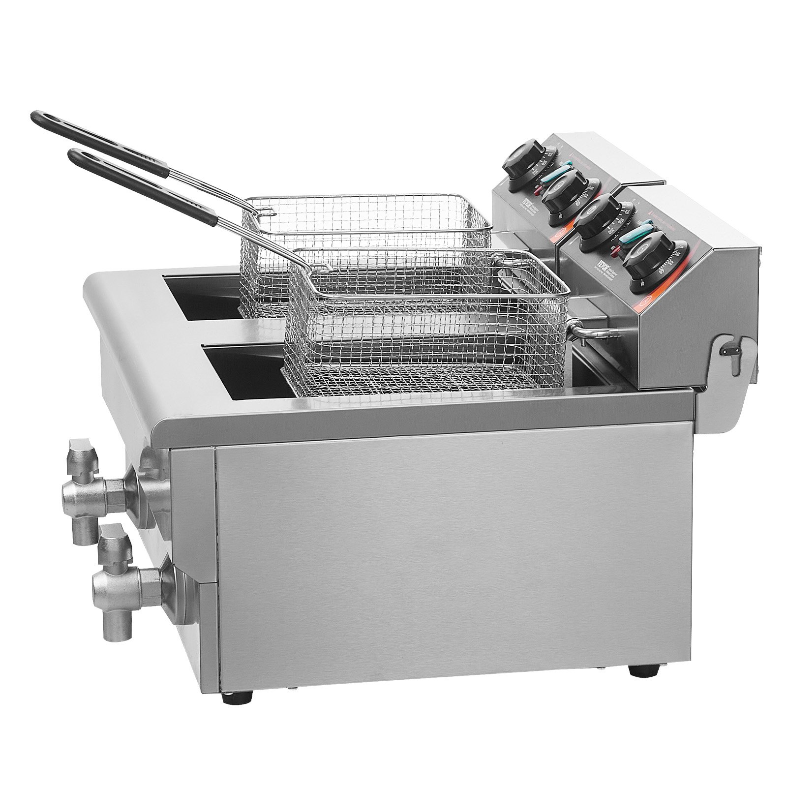 Freidora comercial VEVOR, freidora eléctrica de encimera de doble tanque de 3000 W con cesta, 2 x 11,6 qt/11 l, freidora de aceite doble de acero inoxidable con filtración de aceite, control de tiempo y temperatura, para uso en cocinas y restaurantes.