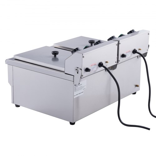 Freidora eléctrica comercial VEVOR, freidora profunda de encimera, tanques desmontables dobles