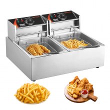 Freidora eléctrica comercial VEVOR, freidora profunda de encimera, tanques desmontables dobles