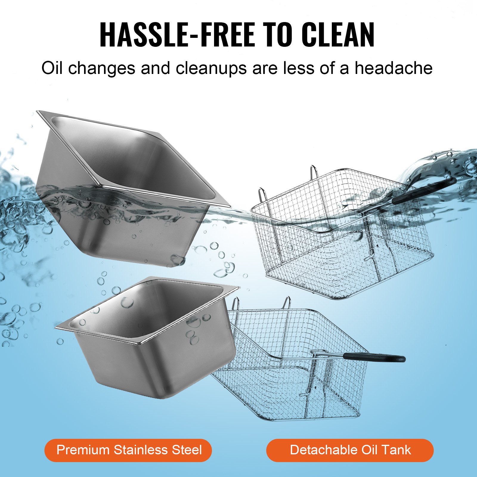 Freidora comercial VEVOR, freidora eléctrica de encimera de doble tanque de 3000 W con cesta, 2 freidoras de aceite de acero inoxidable de 9,1 qt/8,6 l, con control de temperatura y protección contra sobrecalentamiento, para uso en cocinas y restaurantes.