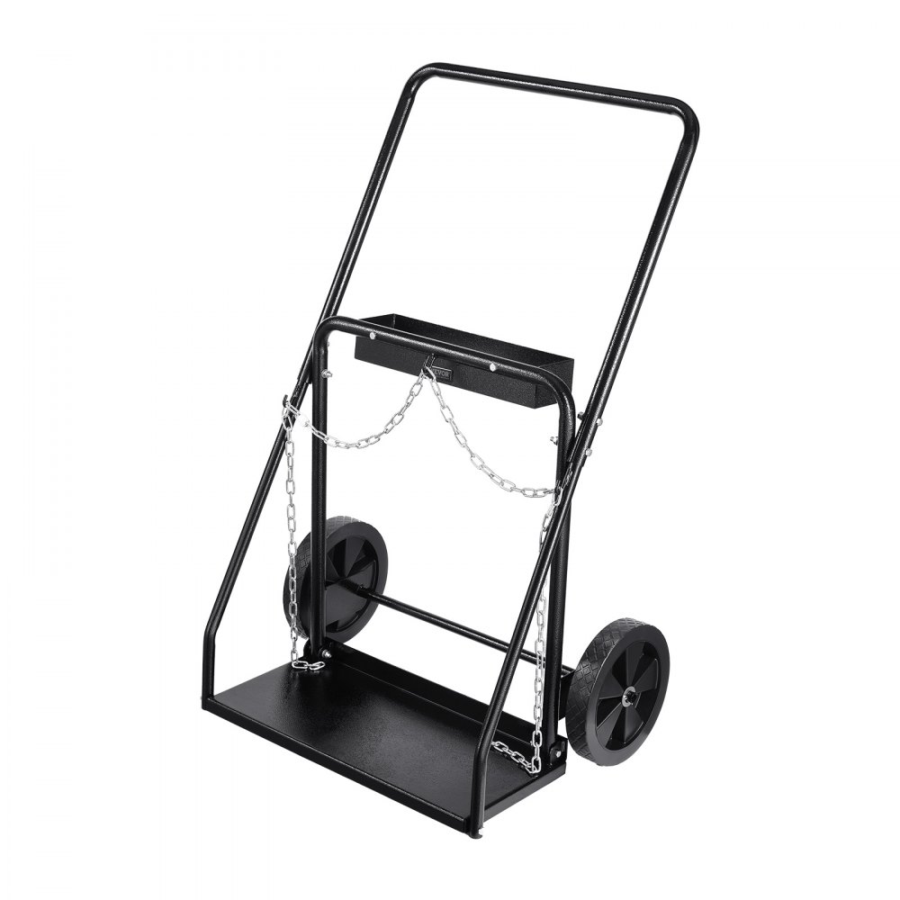 VEVOR - Carro para cilindros de soldadura doble, carro para tanques de oxígeno y acetileno con capacidad de peso estático de 200 kg, ruedas sólidas de 25 cm y cadenas de seguridad para el almacenamiento de tanques, apto para cilindros de gas dobles de 32 cm de diámetro.