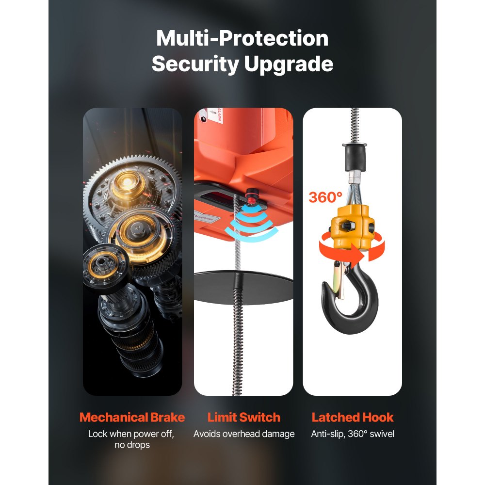 Cabrestante eléctrico 3 en 1 VEVOR, capacidad de 1100 lb, cabrestante eléctrico portátil de 1500 W, altura de elevación de 25 pies, 16,4 pies/min con control remoto manual, con cable e inalámbrico para fábricas, almacenes y garajes.