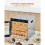 Deshidratador de alimentos VEVOR, 10 bandejas de acero inoxidable, 1000 W, temperatura ajustable y temporizador de 24 horas, liofilizador para carne seca, frutas, verduras, hierbas y golosinas para perros.