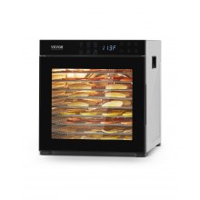 Deshidratador de alimentos VEVOR, 10 bandejas de acero inoxidable, 1000 W, temperatura ajustable y temporizador de 24 horas, ideal para carne seca, frutas, verduras, hierbas y golosinas para perros.