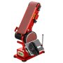 Lijadora de disco de banda VEVOR en color rojo con banda de lijado ajustable y disco para trabajar la madera.