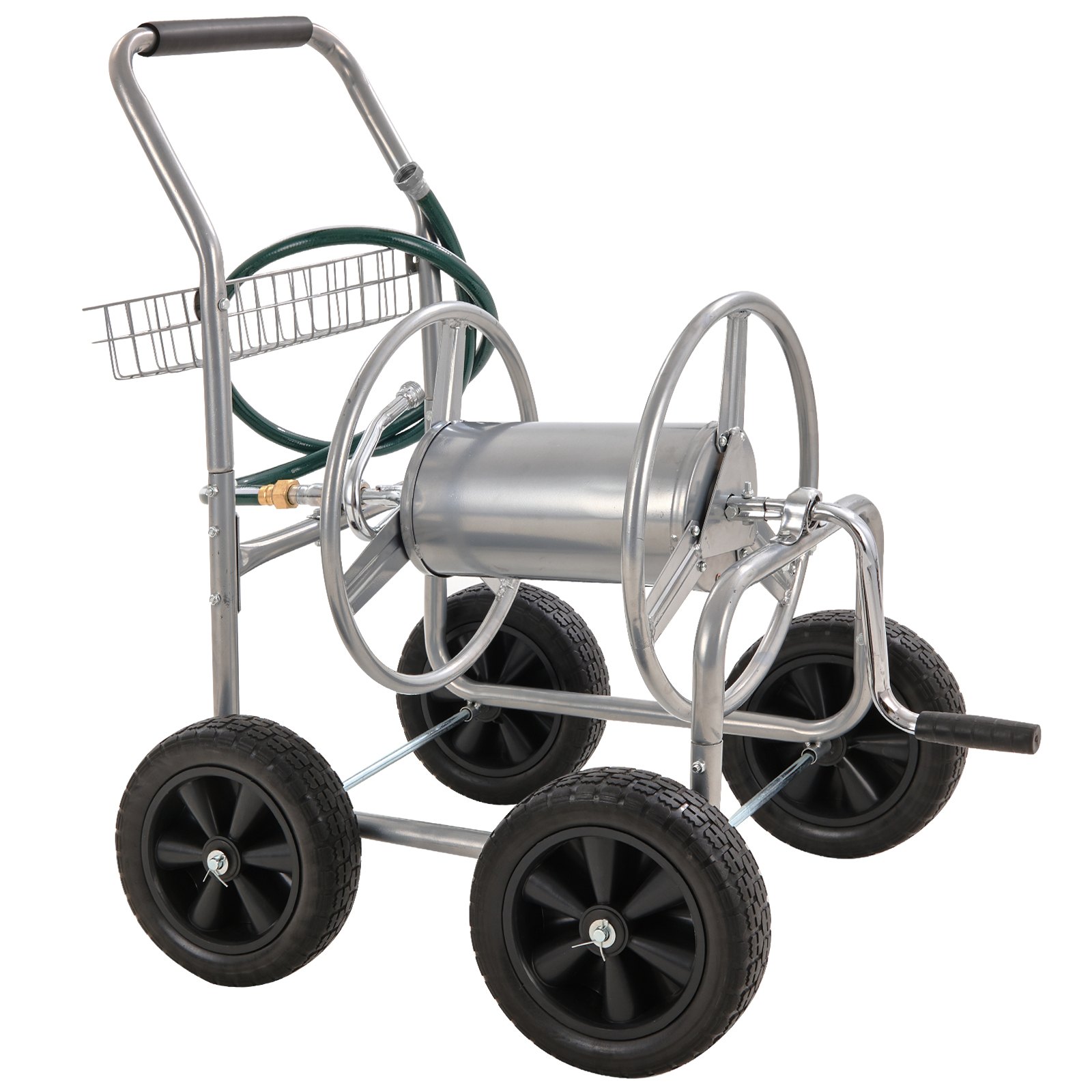 VEVOR Carro de carrete de manguera, sostiene hasta 250 pies de manguera de 5/8 pulgadas, carros de manguera de agua de jardín herramientas móviles con 4 ruedas, plantación al aire libre de acero con r