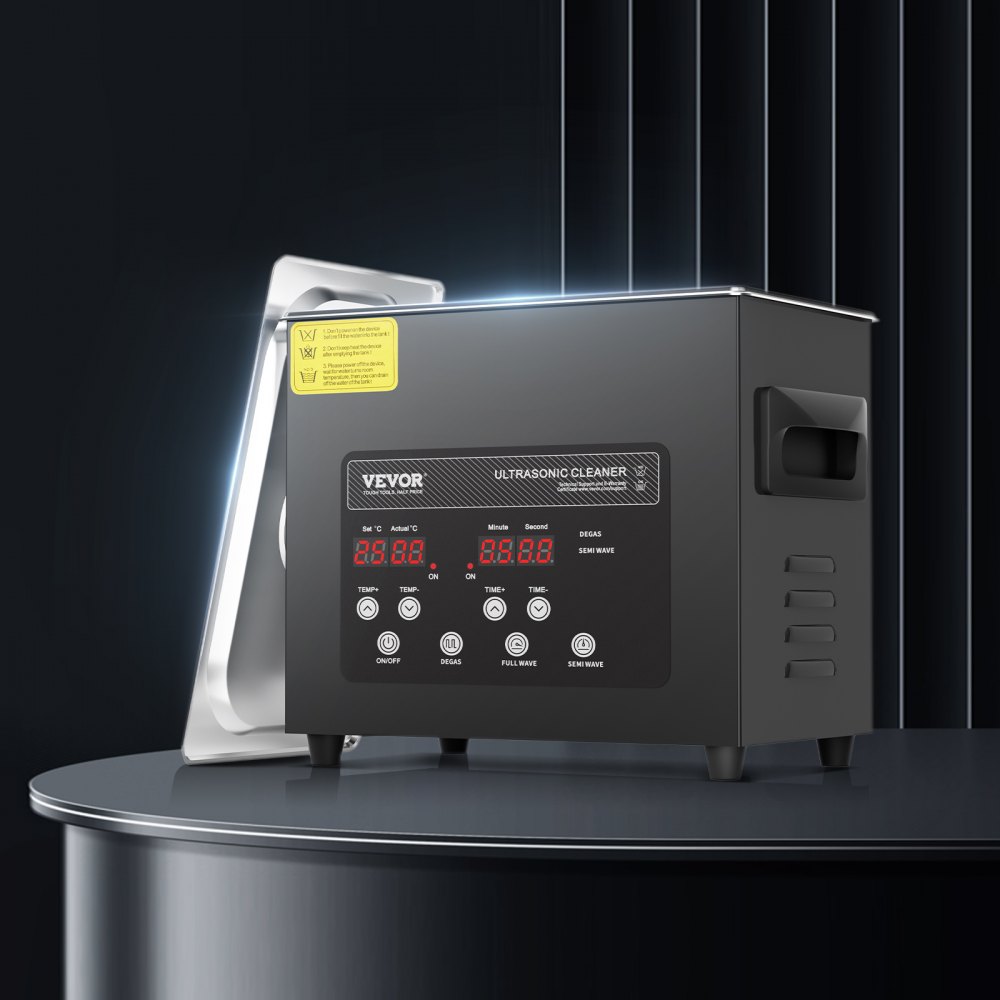 Limpiador ultrasónico VEVOR 3L con calentador y temporizador, máquina limpiadora ultrasónica de acero inoxidable de 110 W con modos de desgasificación y suave, limpiador de piezas ultrasónico con control de perilla para herramientas automáticas de piezas de máquina
