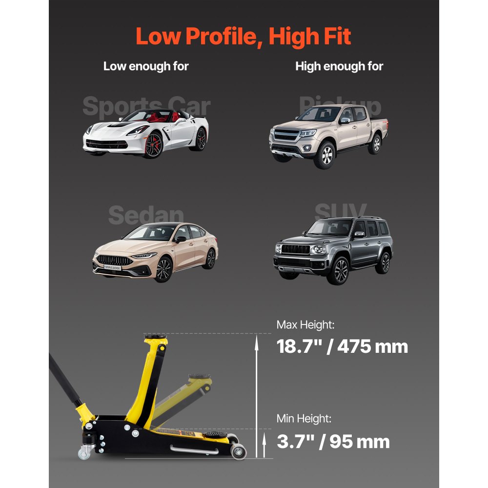 VEVOR Floor Jack, 2.5 Ton Low Profile Floor Jack, Aluminum and Steel Racing Floor Jack with Dual Pistons Quick Lift Pump, Floor Jack Lifting Range 3-3/4"-18-7/10"