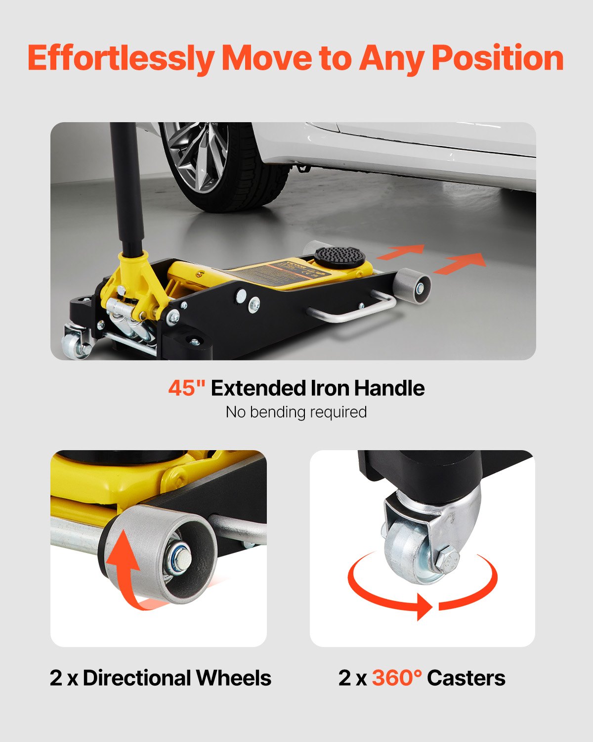 VEVOR Gato de piso, Gato de piso de perfil bajo de 3 toneladas, Gato de piso de carreras de aluminio y acero con bomba de elevación rápida de pistones dobles, rango de elevación del gato de piso 3-6/11"-19-11/16