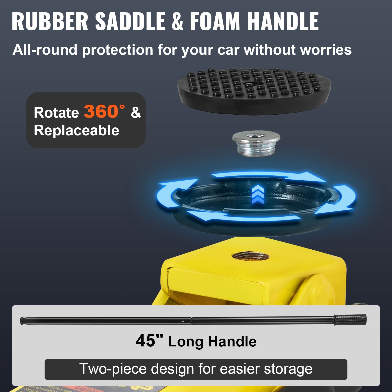 Gato de piso VEVOR con asiento de goma, mango de espuma, rotación de 360° y mango de 45&quot; de largo para un fácil almacenamiento.