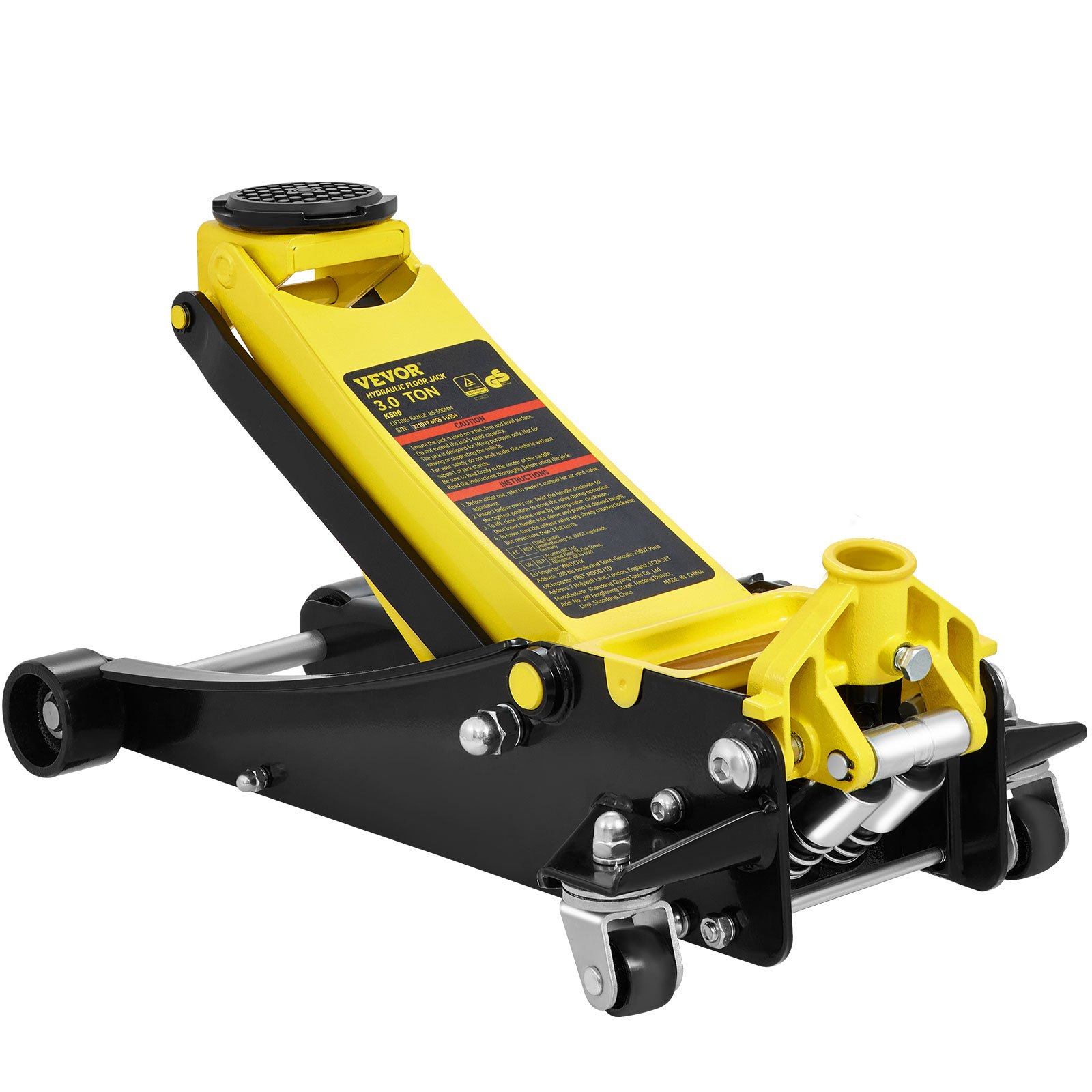 Gato de piso VEVOR de 3 toneladas, de perfil bajo, de acero resistente para carreras, con bomba de elevación rápida de doble pistón y rango de elevación de 8,5 a 50 cm.