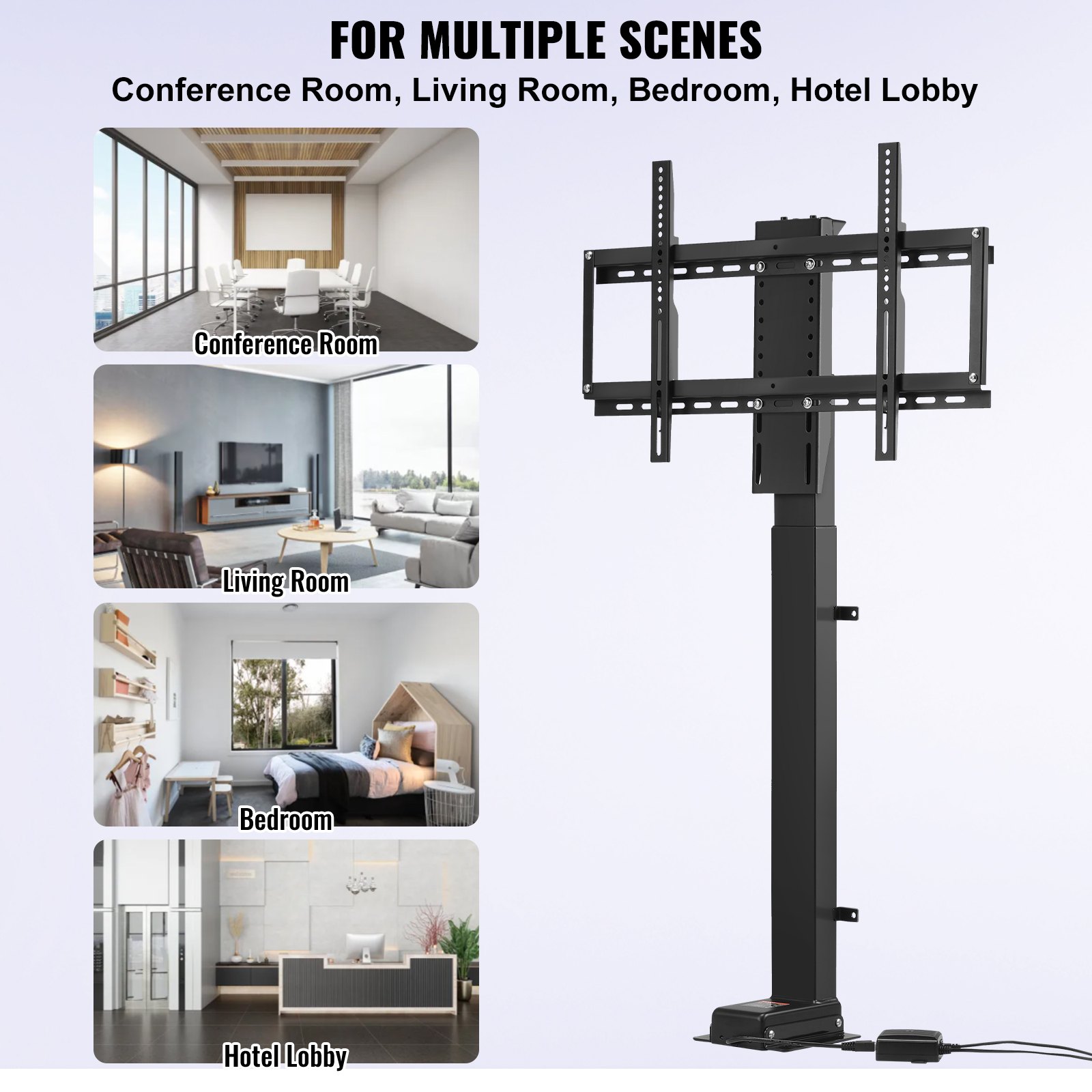 Elevador de TV automatizado VEVOR, recorrido de 39.4", compatible con televisores de 32 a 70", altura ajustable de 28.74 a 68.11", control remoto, carga máxima de 154 lb