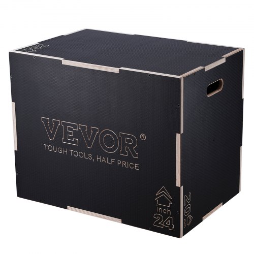 Caja pliométrica VEVOR 3 en 1, caja de madera de 76/61/51 cm, plataforma y caja de agilidad para saltos, caja antideslizante para ejercicios de fitness, ideal para entrenamiento en casa, acondicionamiento físico y fuerza, color negro.