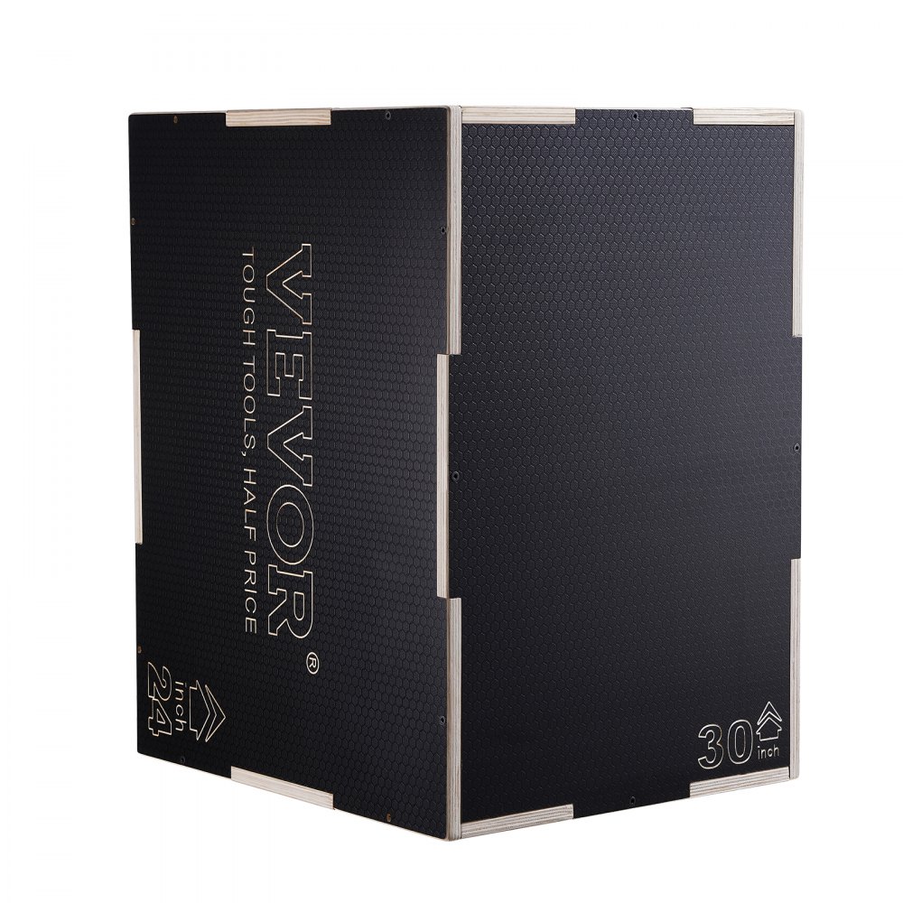 Caja pliométrica VEVOR 3 en 1, caja de madera de 76/61/51 cm, plataforma y caja de agilidad para saltos, caja antideslizante para ejercicios de fitness, ideal para entrenamiento en casa, acondicionamiento físico y fuerza, color negro.