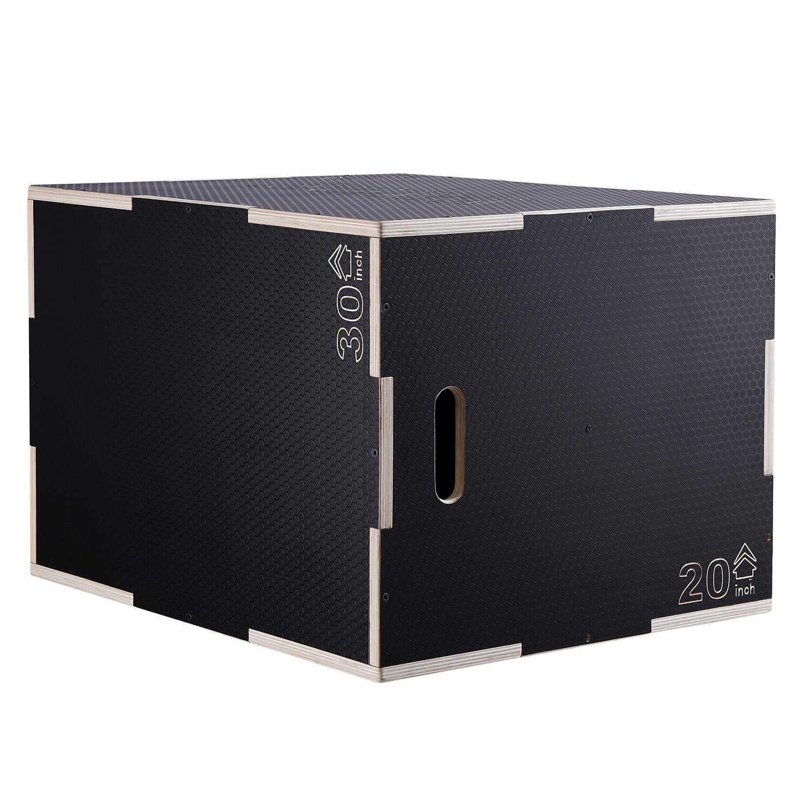 Caja pliométrica VEVOR 3 en 1, caja de madera de 76/61/51 cm, plataforma y caja de agilidad para saltos, caja antideslizante para ejercicios de fitness, ideal para entrenamiento en casa, acondicionamiento físico y fuerza, color negro.
