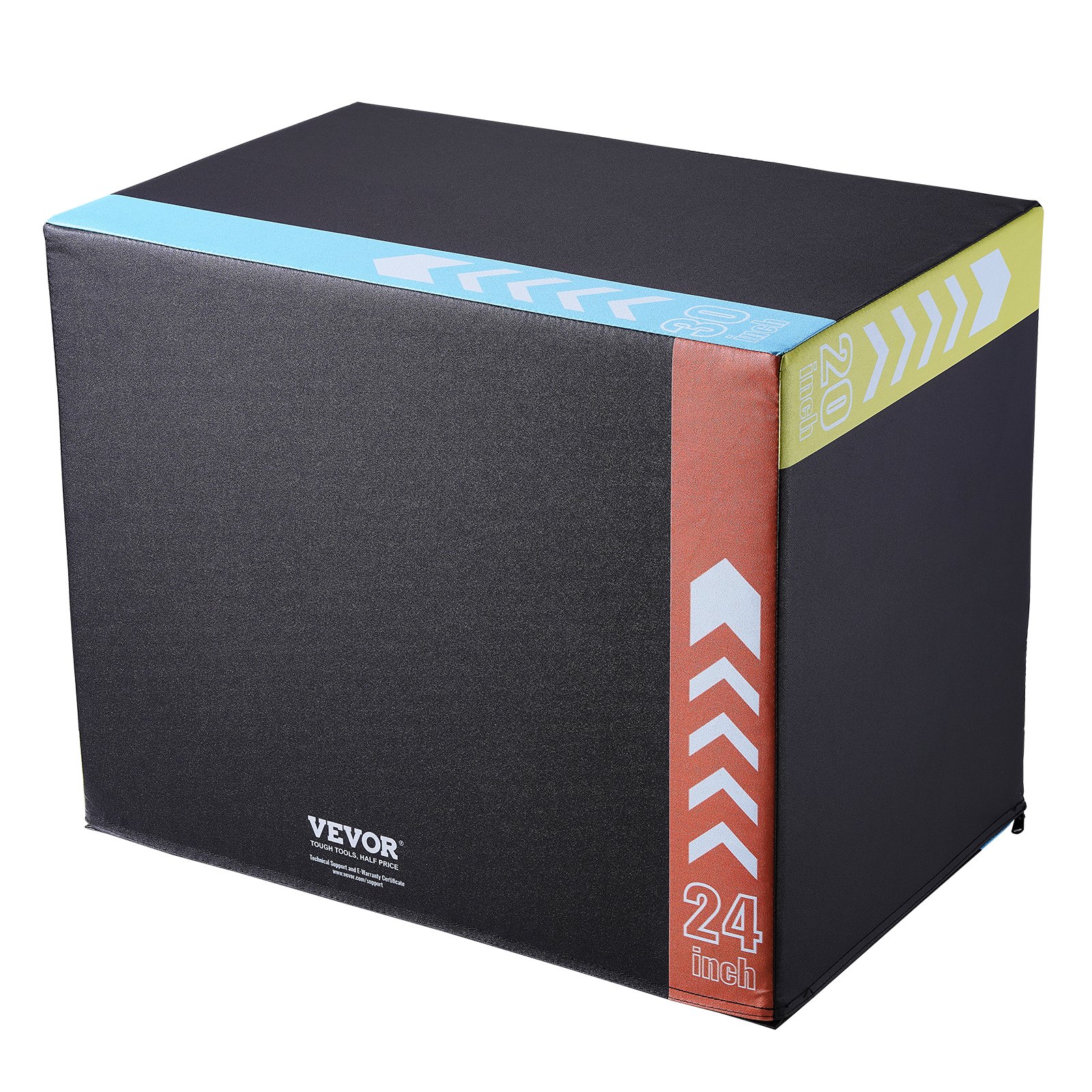 Caja pliométrica VEVOR 3 en 1, caja pliométrica de algodón de 76/61/51 cm, plataforma y caja de agilidad para saltos, caja antideslizante para ejercicios de fitness, ideal para entrenamiento en casa, acondicionamiento físico y fuerza, color negro