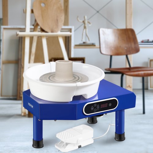 Rueda de cerámica VEVOR, máquina formadora de rueda de cerámica de 10 pulgadas, lavabo desmontable de ABS con pedal, panel LCD manual de velocidad ajustable de 60-300 RPM, kit de accesorios de delantal de herramienta de escultura para trabajo, arte, manualidades, bricolaje