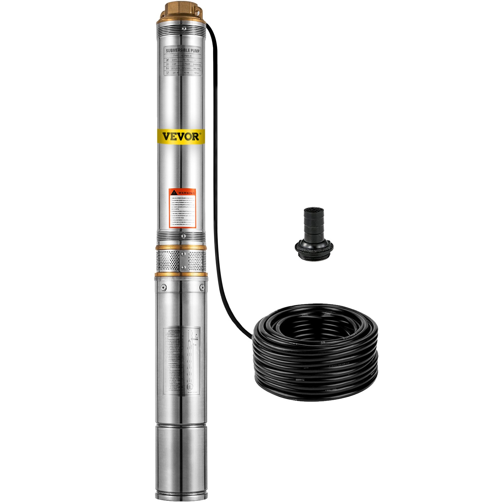 VEVOR Bomba de Pozo Profundo Motor de 750 W Bomba Sumergible para Pozo 110 V 60 Hz Bomba de Agua Sumergible para Pozos Flujo Máximo de 33 GPM Bomba para Pozos para Tierras de Cultivo Fábricas Minas