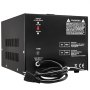 Convertidor de voltaje VEVOR negro con selección de voltaje de entrada, etiquetas de advertencia, fusible y cable de entrada de CA.