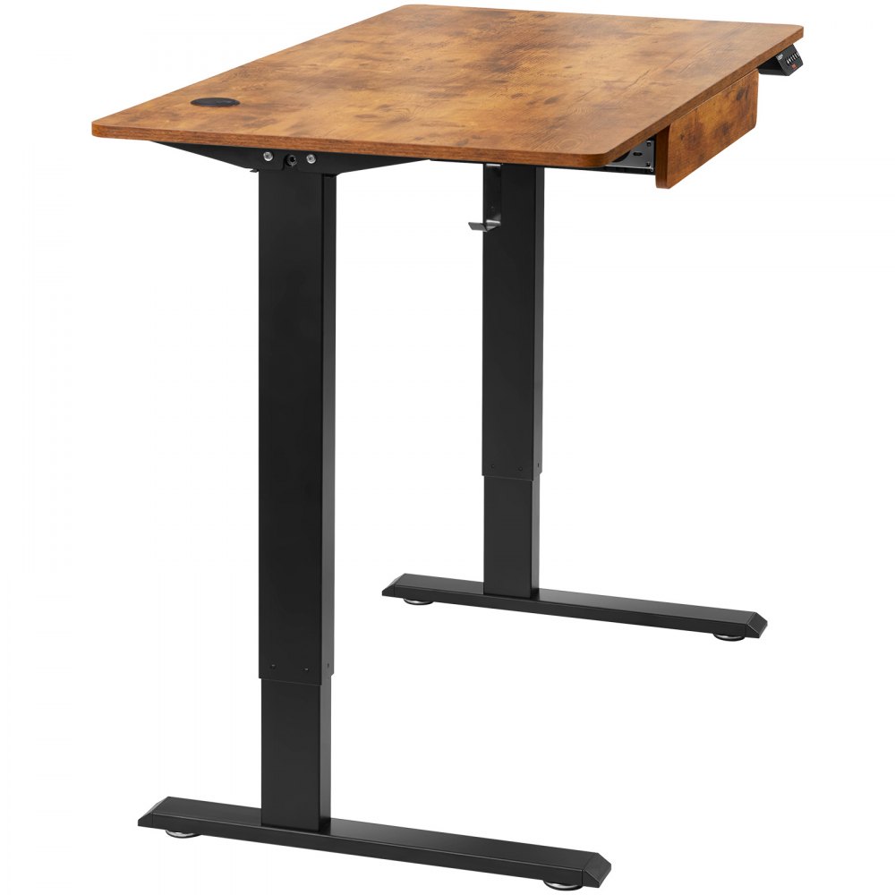 VEVOR Escritorio de altura ajustable, 47.2 x 23.6 pulgadas con cajón, escritorio de pie eléctrico de 3 modos clave, tablero de escritorio de pieza completa, marco de metal doble, escritorio de pie para computadora con capacidad de 180 libras, para el hogar y la oficina