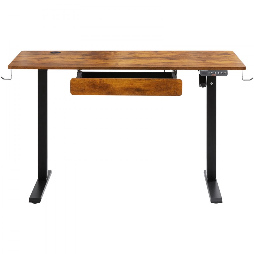 VEVOR Escritorio de altura ajustable, 47.2 x 23.6 pulgadas con cajón, escritorio de pie eléctrico de 3 modos clave, tablero de escritorio de pieza completa, marco de metal doble, escritorio de pie para computadora con capacidad de 180 libras, para el hogar y la oficina