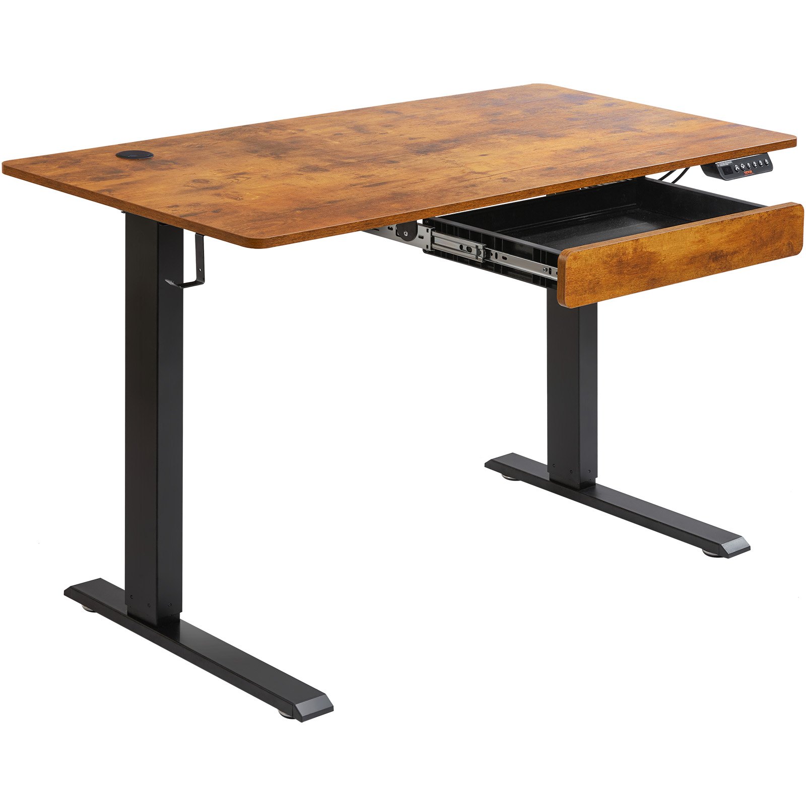 VEVOR Escritorio de altura ajustable, 47.2 x 23.6 pulgadas con cajón, escritorio de pie eléctrico de 3 modos clave, tablero de escritorio de pieza completa, marco de metal doble, escritorio de pie para computadora con capacidad de 180 libras, para el hogar y la oficina
