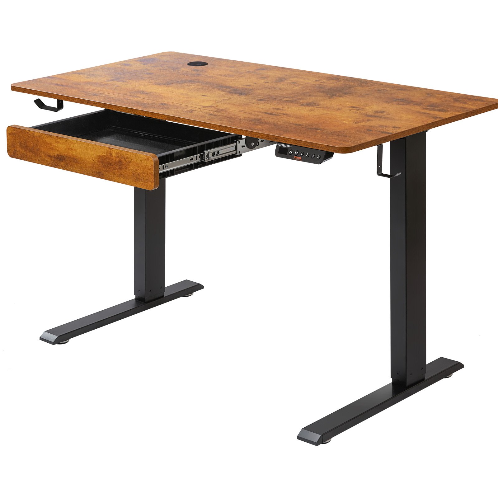 VEVOR Escritorio de altura ajustable, 47.2 x 23.6 pulgadas con cajón, escritorio de pie eléctrico de 3 modos clave, tablero de escritorio de pieza completa, marco de metal doble, escritorio de pie para computadora con capacidad de 180 libras, para el hogar y la oficina