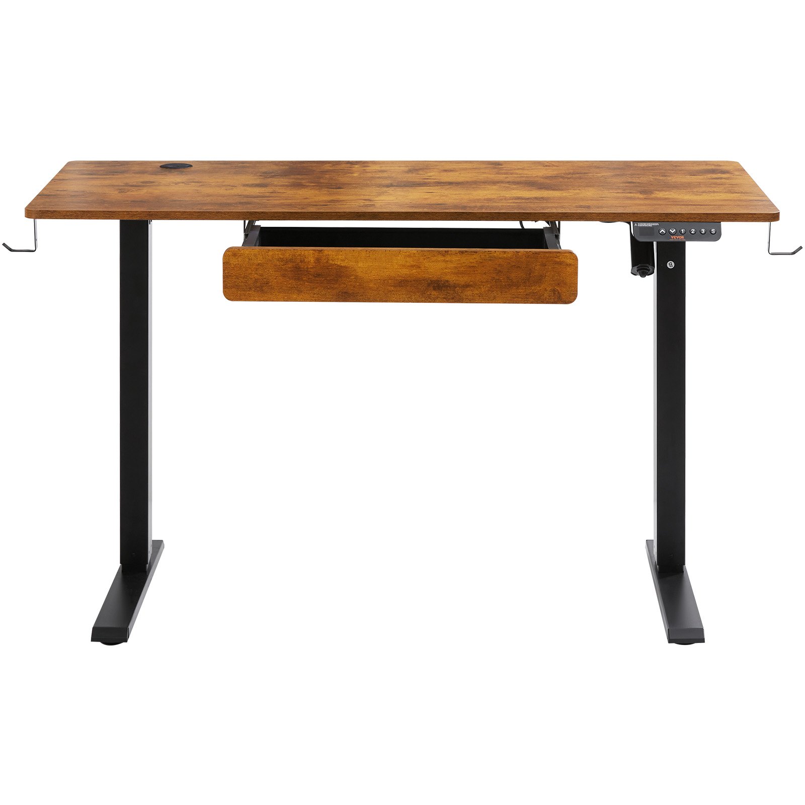 VEVOR Escritorio de altura ajustable, 47.2 x 23.6 pulgadas con cajón, escritorio de pie eléctrico de 3 modos clave, tablero de escritorio de pieza completa, marco de metal doble, escritorio de pie para computadora con capacidad de 180 libras, para el hogar y la oficina