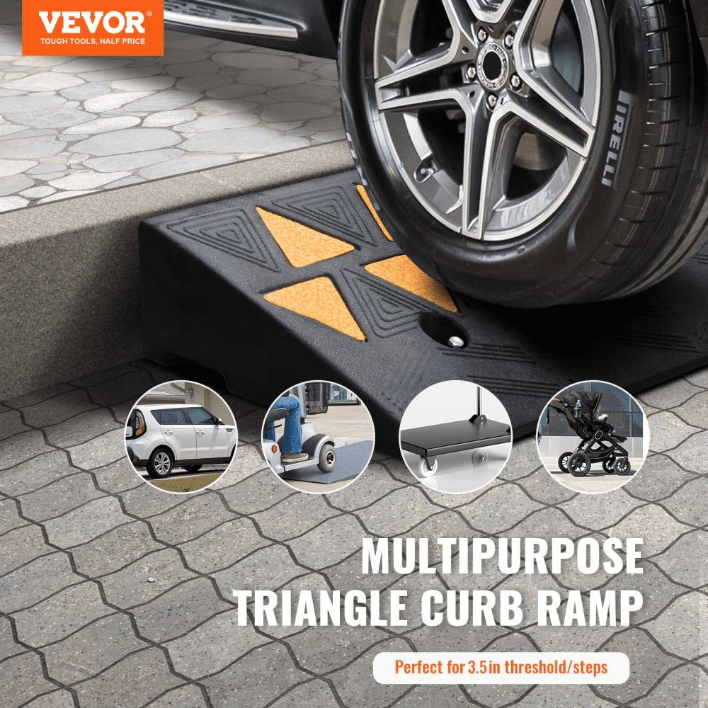 VEVOR Rampa de Goma para Aceras 100 x 25 x 9,4 cm Rampa de Entrada para Aceras Rampa de Goma Resistente 15 T para Carretillas Elevadoras, Camiones, Automóviles, Sillas de Ruedas, Bicicletas