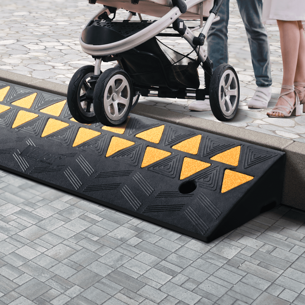 VEVOR Rampa de Goma para Aceras 100 x 25 x 9,4 cm Rampa de Entrada para Aceras Rampa de Goma Resistente 15 T para Carretillas Elevadoras, Camiones, Automóviles, Sillas de Ruedas, Bicicletas